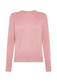 Maglione rosa lavorato a maglia con maniche lunghe, polsini e orlo a costine, caratterizzato da un motivo testurizzato. Collo rotondo, materiale di peso medio.