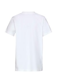 Bijela kratka majica s kratkim rukavima izrađena od pamuka. Ima klasičan rundi ovratnik, glatku teksturu i ravni kroj bez uzoraka ili ukrasa.