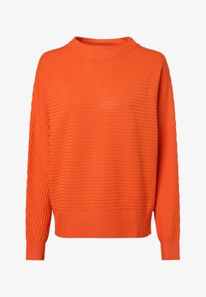 Oranje geribbelde trui met een hoge hals, lange mouwen en een ontspannen pasvorm. Gemaakt van een gestructureerd materiaal met een effen kleur in het geheel.