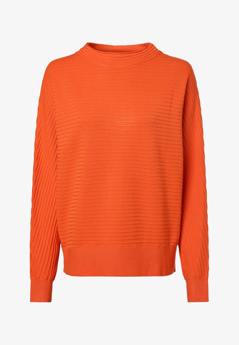 Oranger gerippter Pullover mit hohem Kragen, langen Ärmeln und lockerer Passform. Hergestellt aus strukturiertem Material in durchgehend einfarbigem Design.