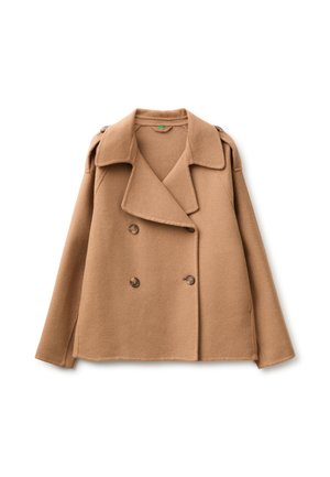 United Colors of Benetton, SHORT TRENCH COAT IN DOUBLE CLOTH, DOUBLE-BREASTED, WELT POCKETS... - Blazer - beige