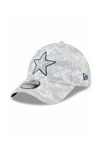 Grau camo Cap mit gebogenem Schirm, besticktem Stern in Marineblau und New Era-Logo an der Seite. Hergestellt aus Stoff mit strukturiertem Finish.