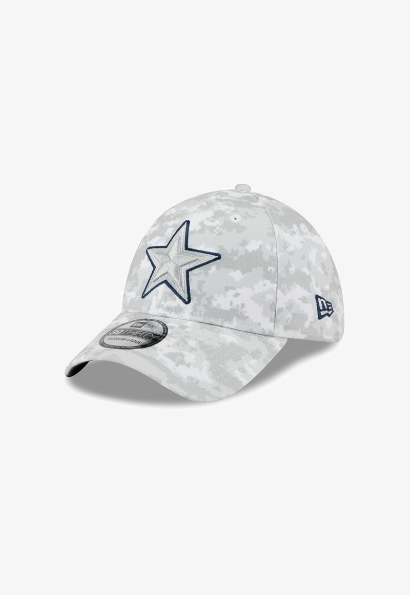 Grau camo Cap mit gebogenem Schirm, besticktem Stern in Marineblau und New Era-Logo an der Seite. Hergestellt aus Stoff mit strukturiertem Finish.