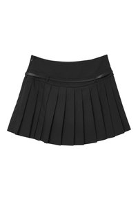 Jupe plissée noire avec une taille ajustée au design élégant. Fabriquée à partir d'un tissu lisse, elle présente une finition soignée sans matériel visible.