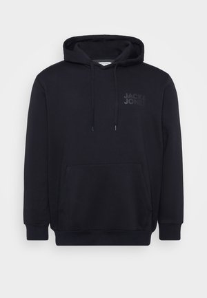 Hoodie noir en mélange de coton, avec une poche kangourou à l'avant, une capuche avec cordon de serrage et un design de logo subtil sur la poitrine.