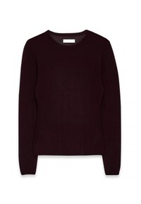 Burgunnin pitkähiheinne neulepaita, joka on valmistettu pehmeästä neulosmateriaalista. Pyöreä pääntie ja tiukat hihansuut. Yksinkertainen ja suora muotoilu ilman kuvioita.