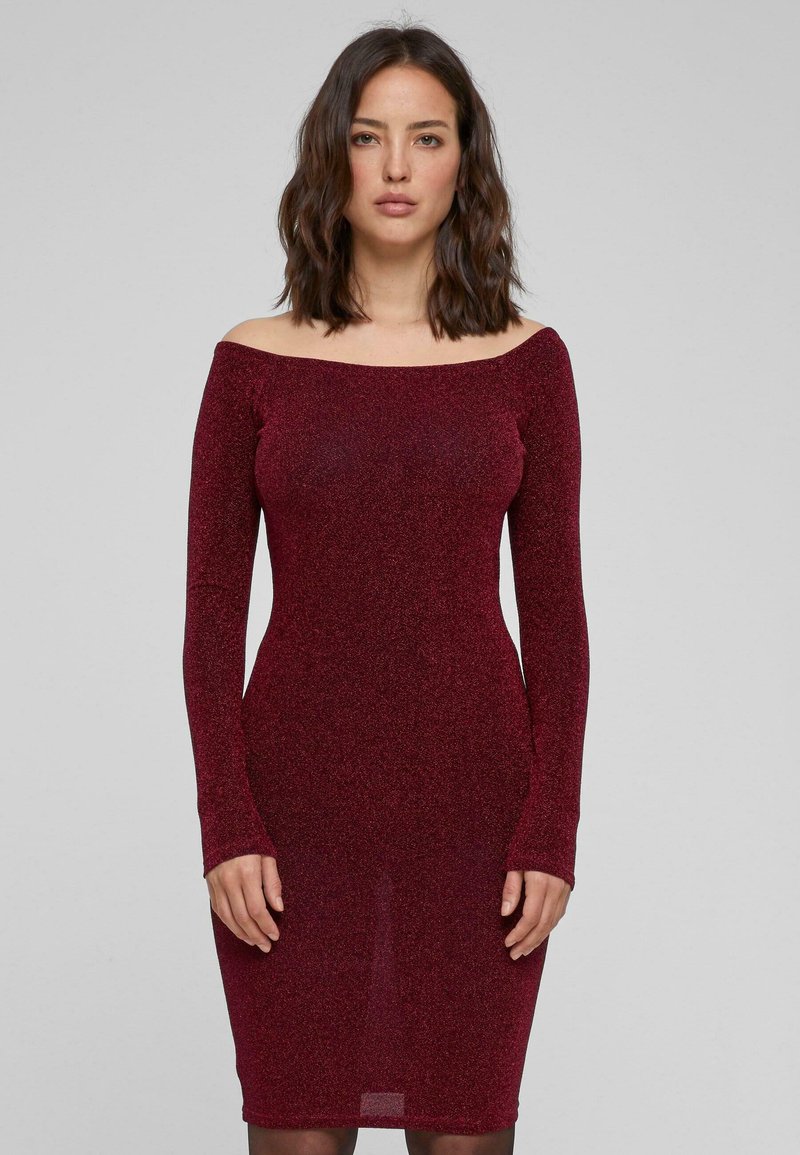 Urban Classics - OFF SHOULDER LONGSLEEVE GLITTER  - Cocktail dress / Party dress - burgundy, Enlarge