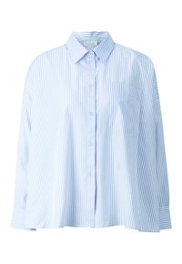Lichtblauw en wit gestreepte overhemd met lange mouwen, een button-down kraag, een borstzakje en manchetten in een relaxte fit.