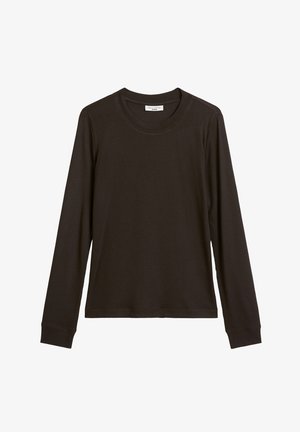 Koszulka z długim rękawem, prążkowana w ciemnobrązowym kolorze. Posiada okrągły dekolt i dopasowane mankiety. Wykonana z miękkiego, teksturowanego materiału.