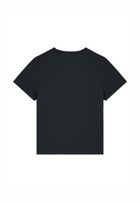 Zwarte katoenen t-shirt met een ronde halslijn en korte mouwen. De achterkant heeft een gladde textuur, zonder zichtbare logo's of patronen.