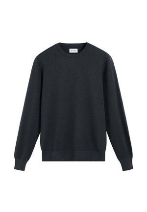 Tummanharmaa pyöreäkauluksinen neulepaita pitkällä hihellä ja ribbaesityksellä hihansuissa ja helmassa. Valmistettu pehmeästä materiaalista, jossa on sileä pinta.