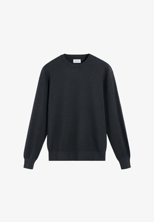 Tummanharmaa pyöreäkauluksinen neulepaita pitkällä hihellä ja ribbaesityksellä hihansuissa ja helmassa. Valmistettu pehmeästä materiaalista, jossa on sileä pinta.