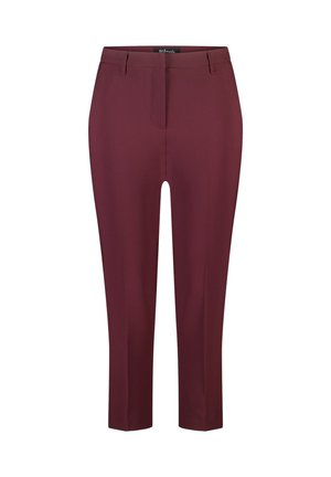 Bordeaux op maat gemaakte broek van gladde stof, met een recht ontwerp, een voorplooi en twee zijzakken.