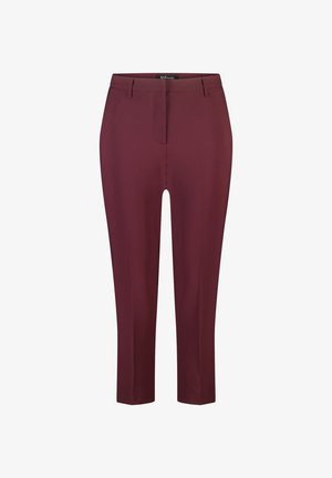 Bordeaux op maat gemaakte broek van gladde stof, met een recht ontwerp, een voorplooi en twee zijzakken.