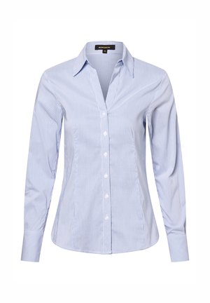 Lichtblauwe gestreepte button-up shirt met lange mouwen, een puntige kraag en een aansluitend ontwerp, gemaakt van soepel katoen.