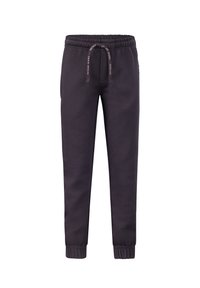 Dunkelgraue Jogginghose mit einem elastischen Bund, Kordelzug und schmal zulaufenden Beinen. Mit seitlichen Taschen und gerippten Bündchen an den Knöcheln.