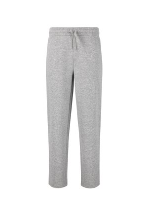 Pantalons de survêtement gris en mélange de coton doux, dotés d'une taille élastique avec cordon de serrage, de poches latérales et d'un design de jambe fuselée.