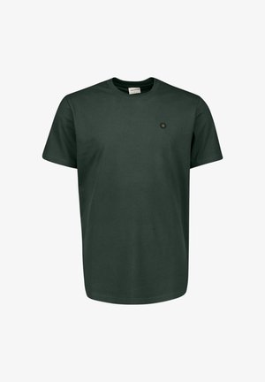 Donkergroen katoenen T-shirt met een ronde hals en korte mouwen, voorzien van een klein zeshoekig logo op de linkerborst.