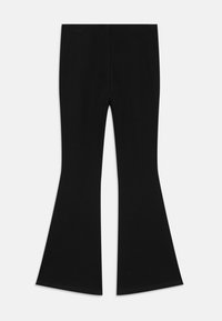 Svarta utsvängda leggings tillverkade av ett smidigt, elastiskt material. Har en åtsittande midja och en utsvängd nederkant, designade för att ge komfort och flexibilitet.