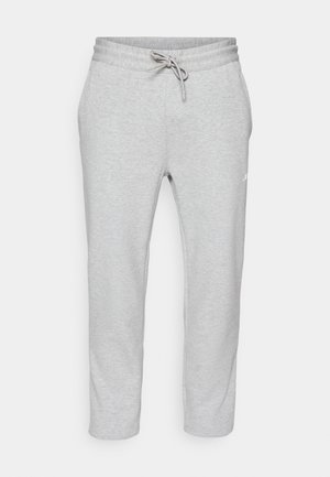 Grå joggebukser laget av myk bomullsblanding, med elastisk midjebånd med snøring, og en avslappet passform med smale ben.