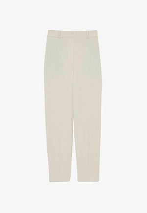 Beige suorat housut, joissa on sileä pinta, korkea vyötärö, etupuolen taitokset ja siistit linjat hienostuneeseen istuvuuteen.