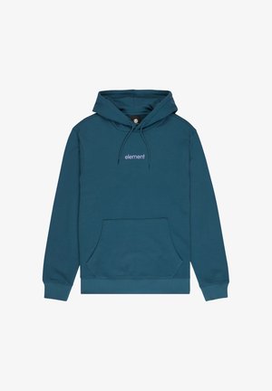 Türkisfarbener Hoodie aus weicher Baumwolle, mit Kängurutasche, Kapuze mit Kordelzug und kleinem, besticktem "element"-Logo auf der Brust.
