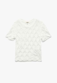 Witte t-shirt met korte mouwen en een textuur met golven, voorzien van een ronde hals en een relaxed fit.