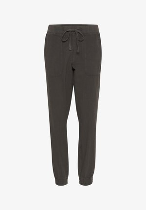 Mørkegrå joggerbukser med elastisk talje, justerbar snor og to frontlommer med tapered ben-design.