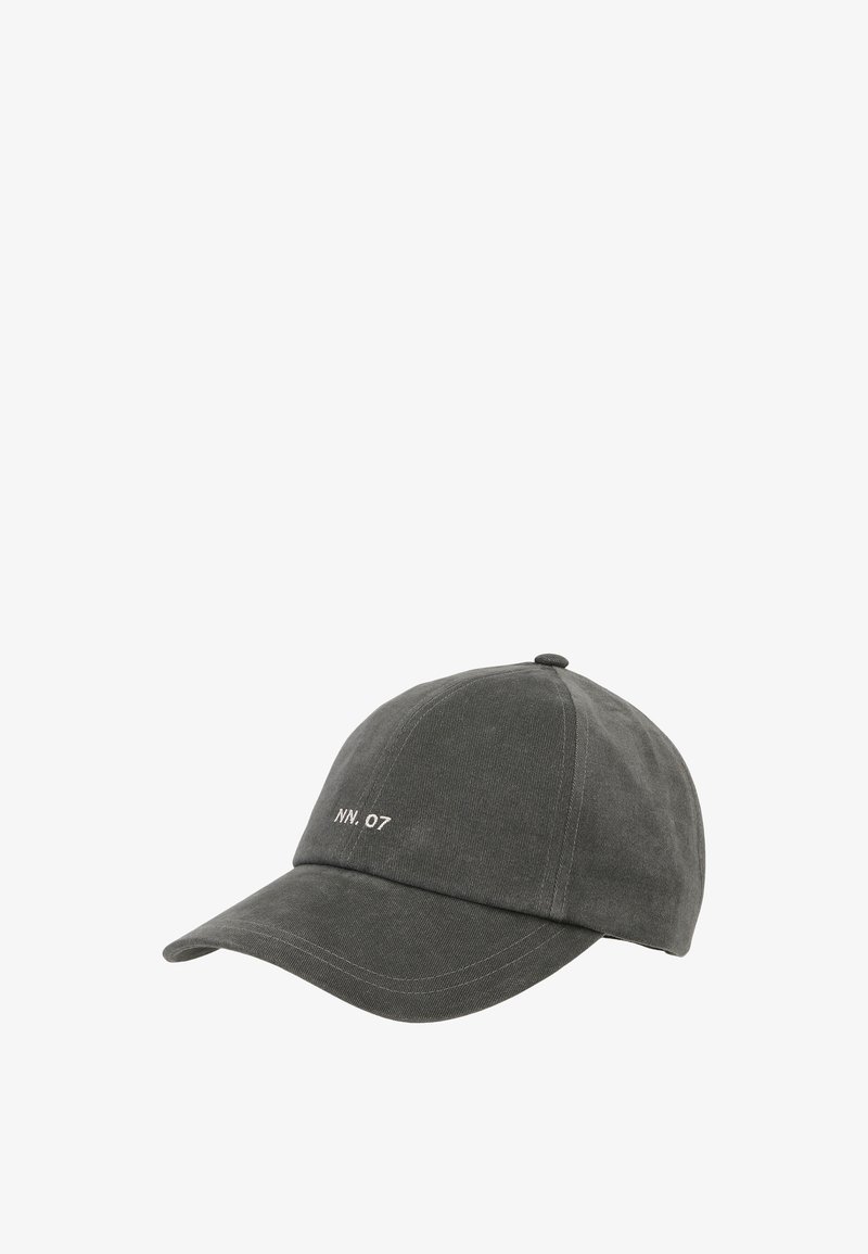 Gray cotton baseball cap with curved brim and white "NN. 07" text embroidered on the front center panel.
