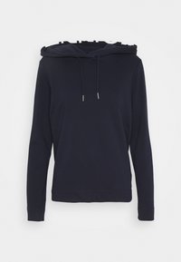 Felpa con cappuccio blu navy realizzata in tessuto morbido, dotata di cappuccio con coulisse, maniche lunghe e una vestibilità comoda con un design a tinta unita.