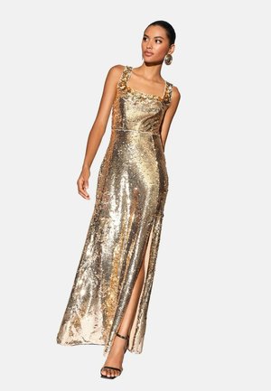 PETITE FIT - FLOWER TRIM SEQUIN SQUARE NECK  - Koktailové šaty/večierkové šaty - gold-coloured