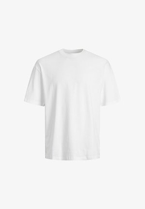 Hvid bomulds t-shirt med rund halsudskæring og korte ærmer, der har en afslappet pasform og glat tekstur, uden synlige mønstre eller grafik.