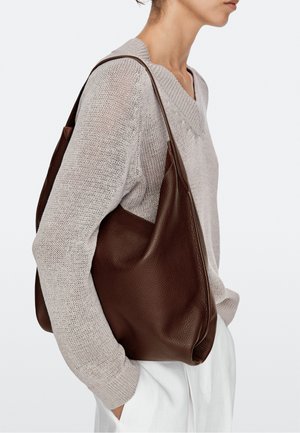 Massimo Dutti, MEDIUM NAPPA LEATHER SHOULDER BAG - Handbag - mottled dark red