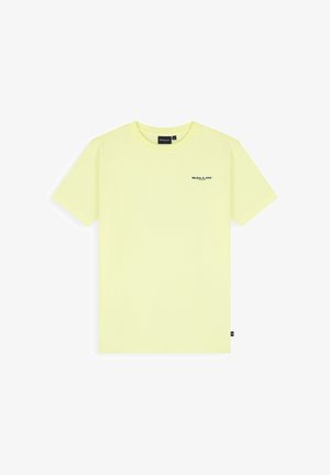 Lichtgele T-shirt met korte mouwen, ronde hals en klein zwart "BALLIN'" logo op de linkerborst en een label aan de zijnnaad.