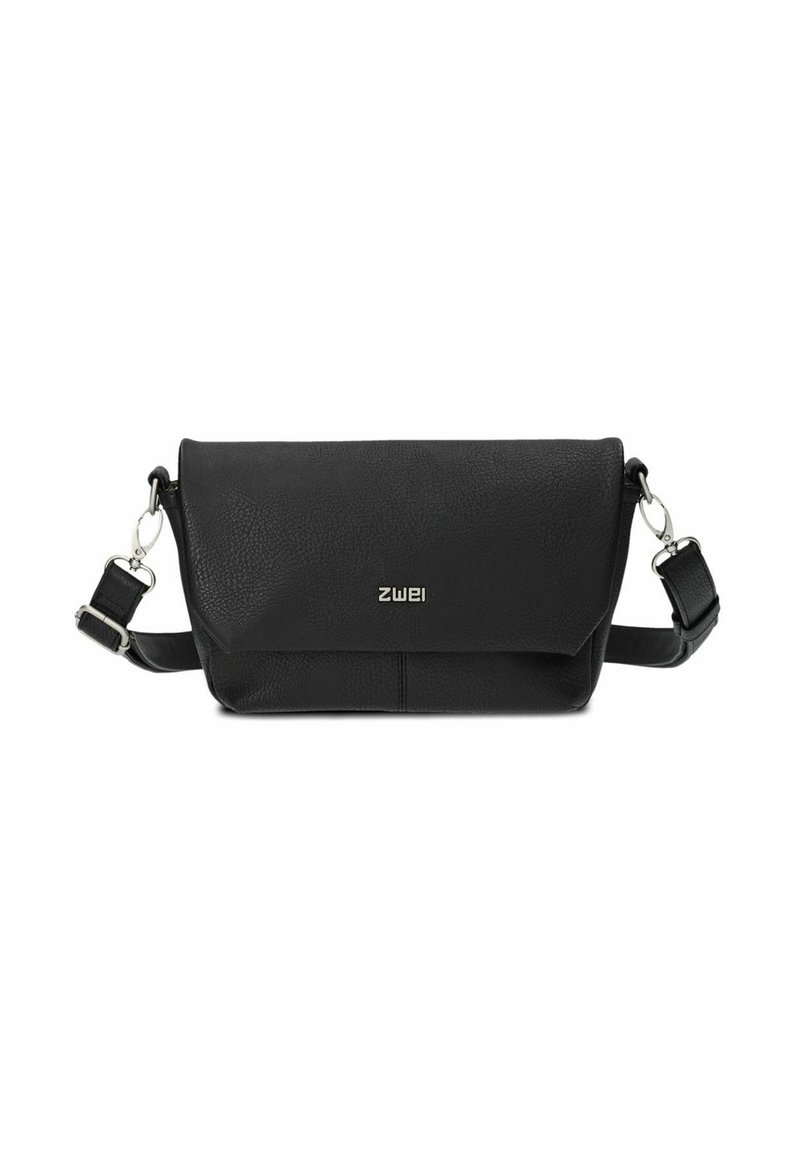 Borsa a tracolla in pelle nera con finitura testurizzata, patta pieghevole e tracolla regolabile. Caratterizzata da hardware in tono argento e dettaglio del logo.