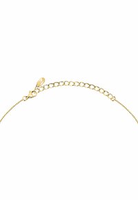 Collana a catena color oro con piccoli anelli rotondi, un delicato gancio e una catena di regolazione della lunghezza con un'etichetta timbrata "Kzl".