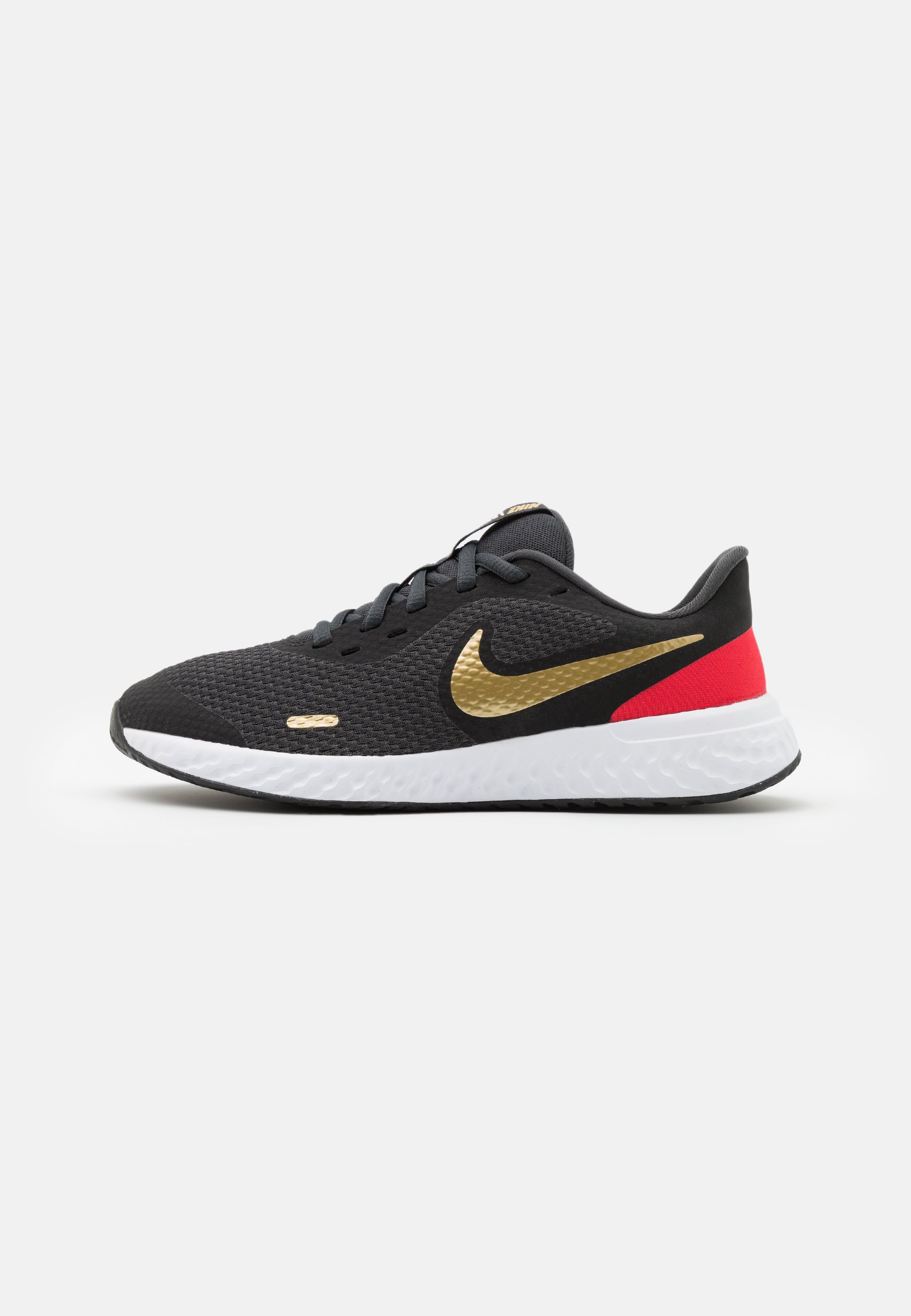 Nike Performance REVOLUTION 5 UNISEX - Hardloopschoenen neutraal - dark  smoke grey/metallic gold/university red/yellow/donkergrijs - Zalando.nl