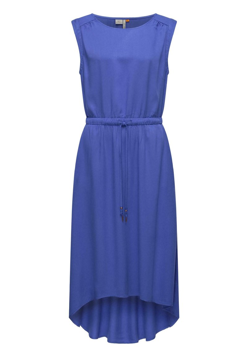 Bla dresses ohne Ärmel mit asymmetrischem Saum, ausgestattet mit einem elastischen Bund und Kordelzug. Glatte Stoffoberfläche mit einem eleganten, einfarbigen Design.