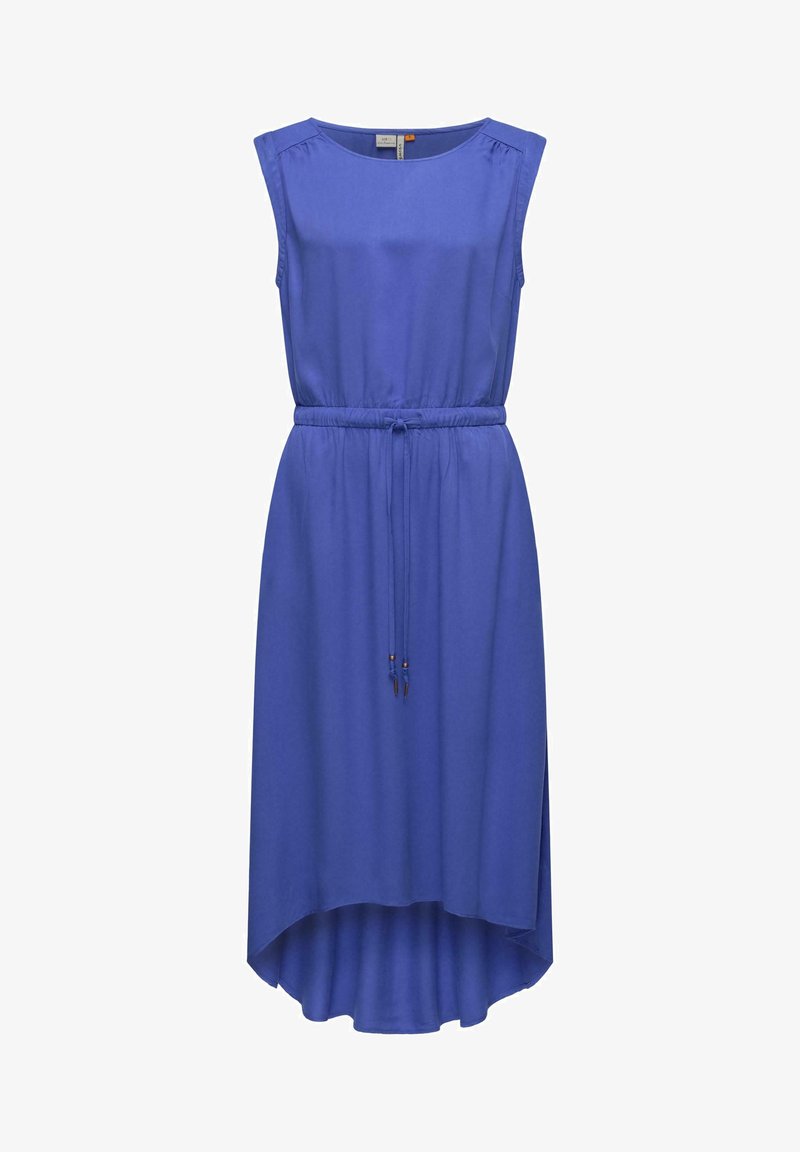 Bla dresses ohne Ärmel mit asymmetrischem Saum, ausgestattet mit einem elastischen Bund und Kordelzug. Glatte Stoffoberfläche mit einem eleganten, einfarbigen Design.