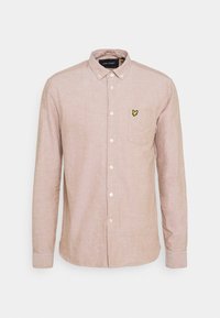 Lichtroze overhemd met lange mouwen van textuurstof, voorzien van een button-down kraag en een borstzak met een gele geborduurde logo.