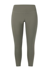 Högmidjade leggings i olivgrön, tillverkade av elastiskt material med en smidig textur. Har flatlock sömmar och en figurnära design.