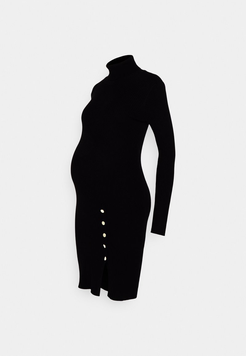 white dress black ribbon Soft Rib Turtleneck Long Sleeve Maxi Dress