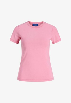 T-shirt en coton rose à manches courtes, col rond et coupe décontractée. Présente un design uni et des détails de couture minimalistes.