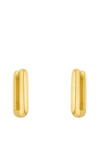 Pendientes de aro de oro con un diseño suave y redondeado, y un acabado pulido. Cada pendiente cuenta con una abertura estrecha para facilitar su uso.
