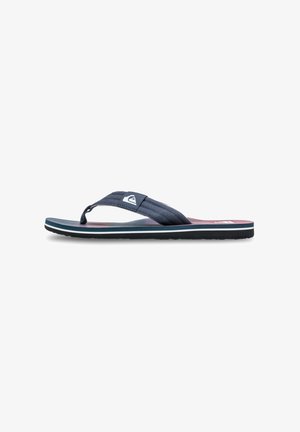 Navy blue flip-flop featuring a padded strap, a textured footbed, and a white logo on the upper. Outsole with a contrasting black rubber finish.