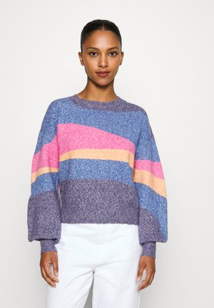 Vero Moda Petite VMDOFFY ART O NECK - Strickpullover - astral aura/beacoup blue/tangerine/fuchsia purple