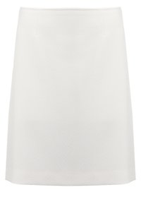 Jupe blanche texturée coupe trapèze avec un motif géométrique discret et une taille ajustée.