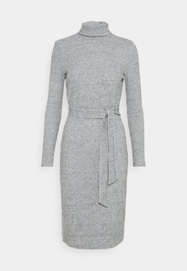 TIE WAIST ROLL NECK MIDI DRESS - Jumper dress - grey marl