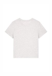 Grijze, gestructureerde katoenen t-shirt met korte mouwen en een ronde halslijn, met een eenvoudig, onversierd ontwerp. Achteraanzicht weergegeven.