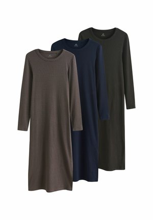 REGULAR FIT - 3 PACK LONG SLEEVE MIDI - Jersey dress - blue/brown stripe